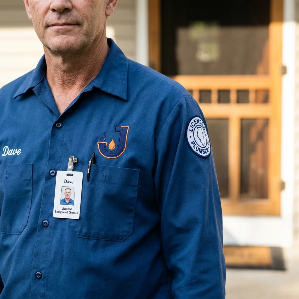 Licensed plumber showing ID badge in Crystal Springs, MS