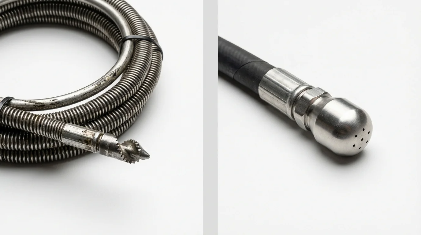 Drain snake cable and hydro jetting nozzle used for drain cleaning in Crystal Springs, MS