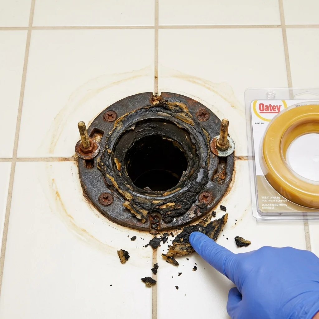 Failed wax ring showing water seepage at the base of a toilet in a Crystal Springs, MS home