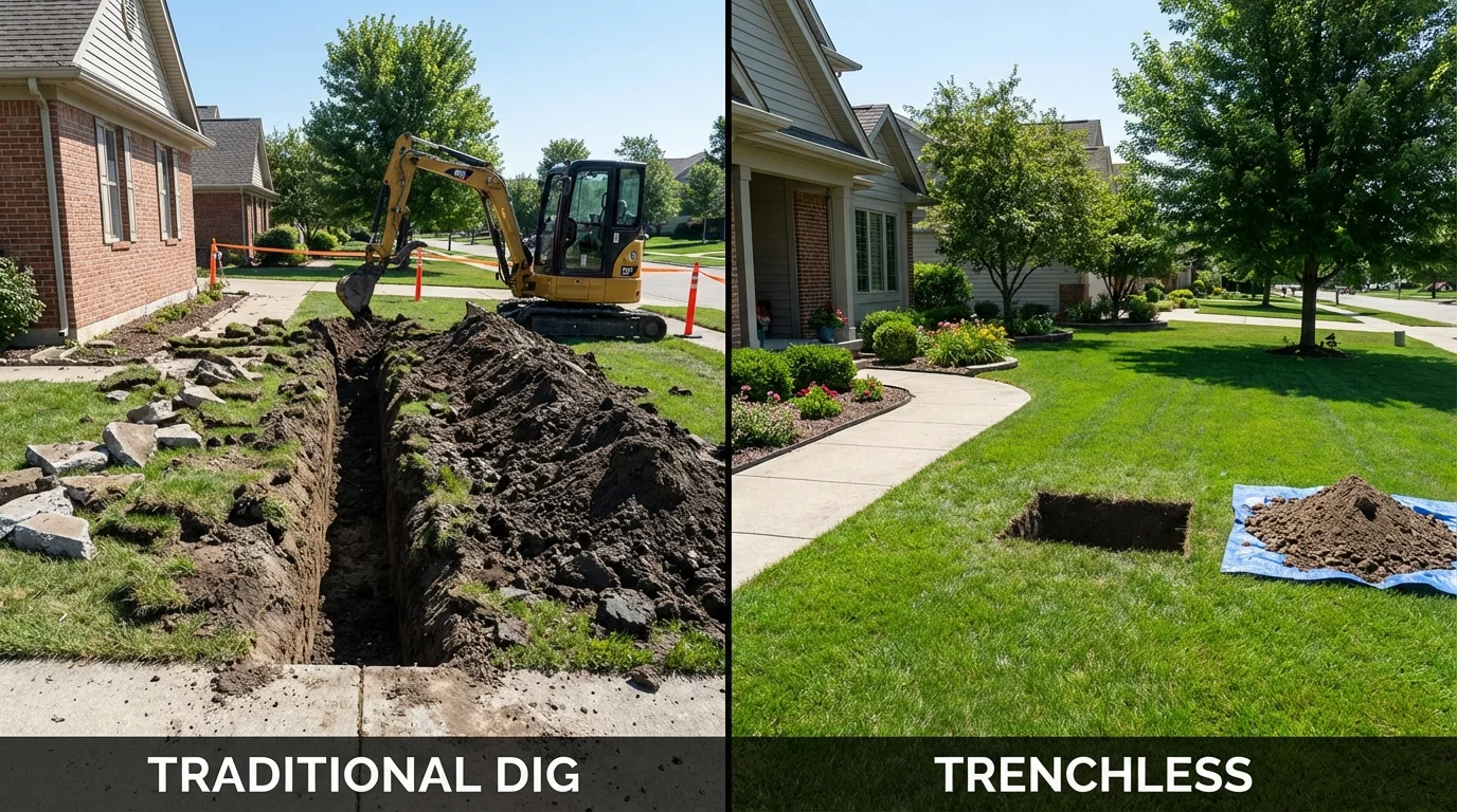 Trenchless sewer repair with minimal yard damage versus traditional excavation in Crystal Springs, MS
